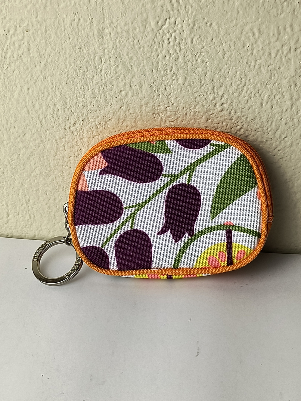 Clinique Floral Key & Card Holder in Purple and Orange Trim